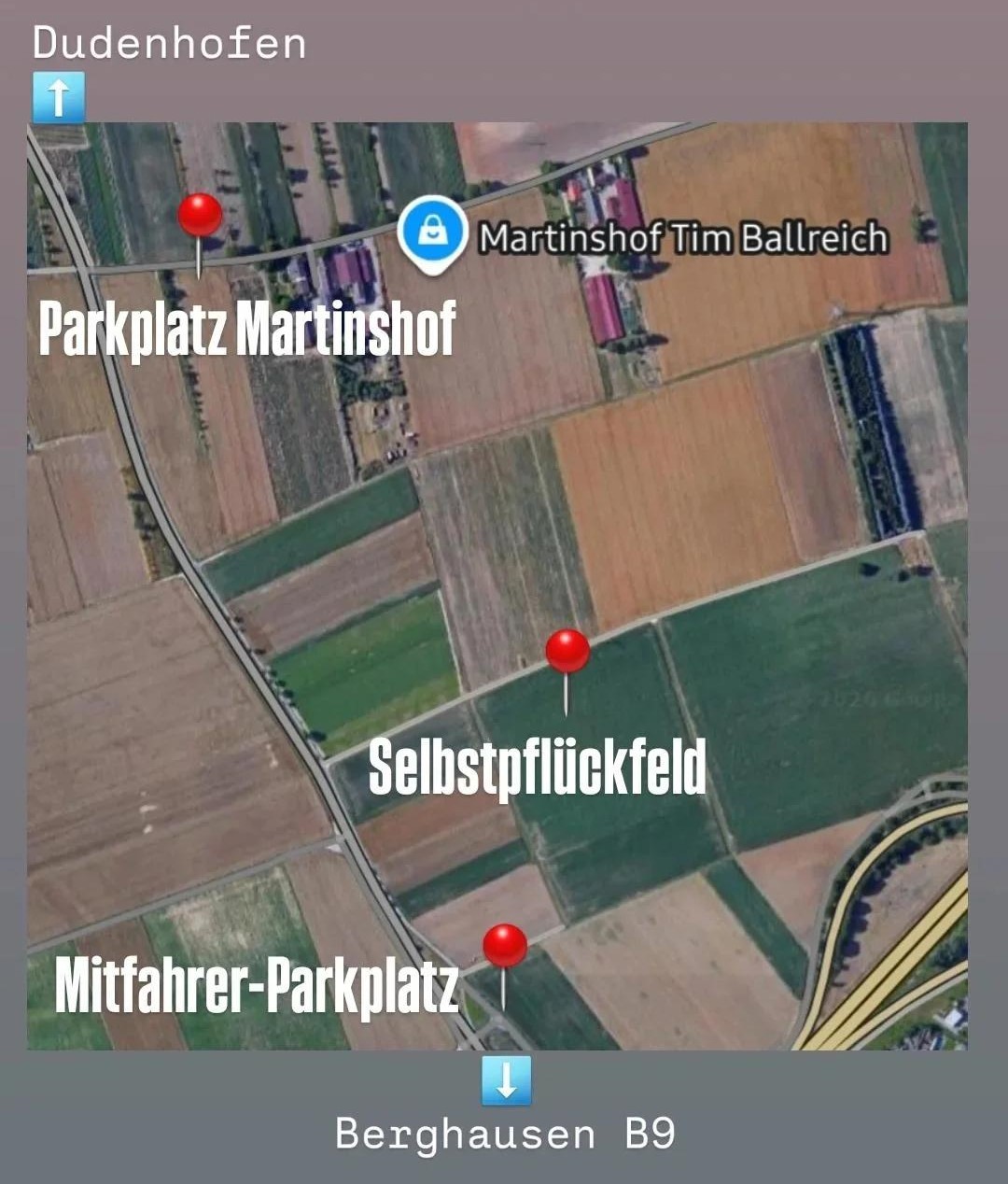 Anfahrt Parken Erdbeeren Selbstpflückfeld Freiland